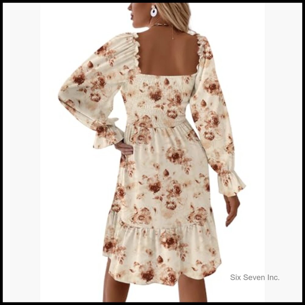 Polyester Square Neck Lantern Sleeve Shirred Ruff… - image 2